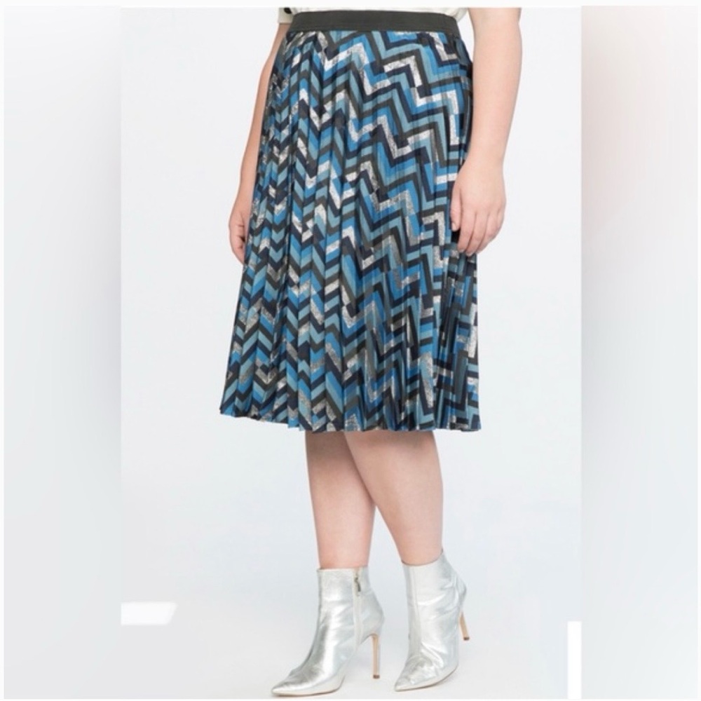Eloquii Metallic Pleated Chevron Midi Skirt Size 18